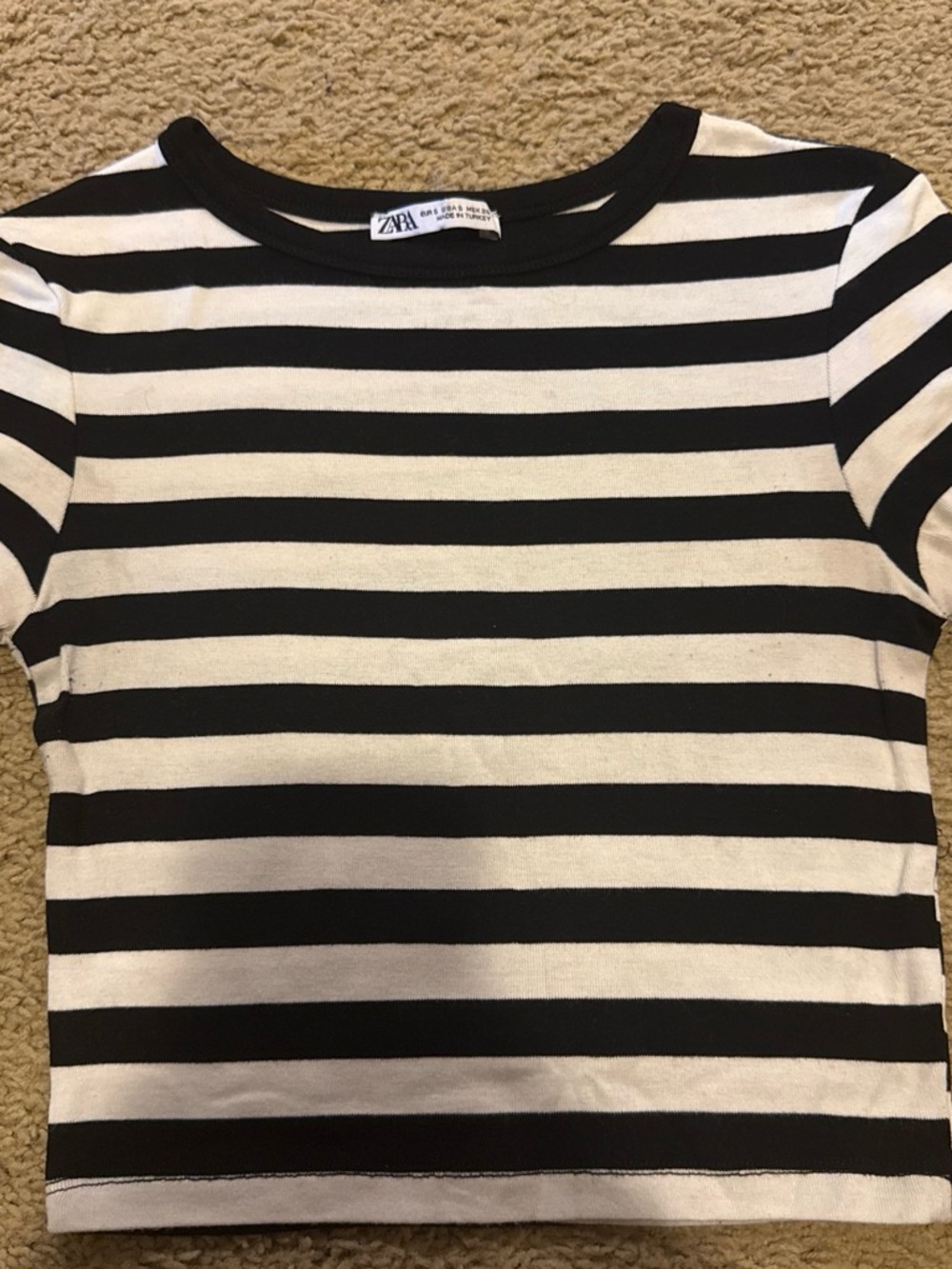 Zara Black & White Striped Short Sleeve Top
